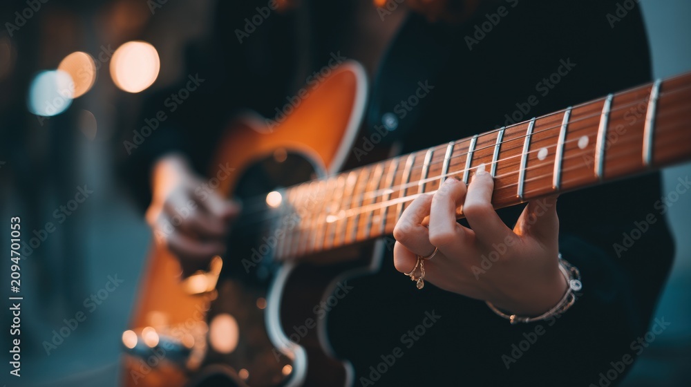 Obraz premium Guitarist playing electric guitar close up