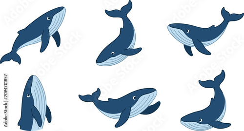 Foto Cute whale cartoon vector illustration collection featuring swimming, diving, br