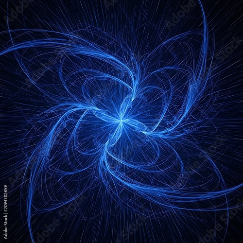 Glowing Blue Abstract Light Trails Swirling on Dark Digital Background