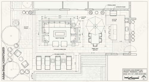 Φωτογραφία Architectural floor plan of a modern outdoor patio and lounge area
