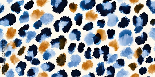 Abstract pattern of organic shapes in blue, brown, and cream watercolor
