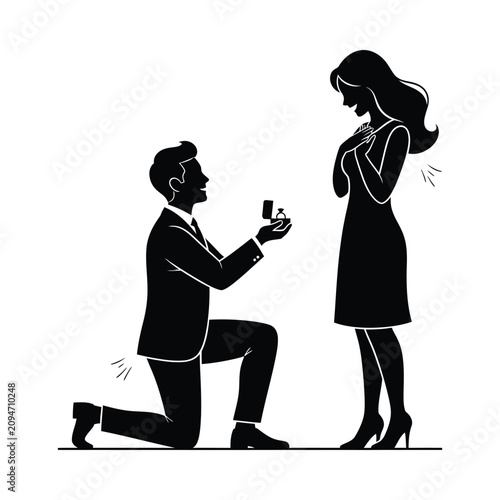 Foto Man proposing marriage with ring box during proposal moment with surprised woman
