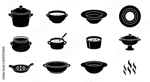 Konstfotografi Soup bowl and hot meal icons for dining.