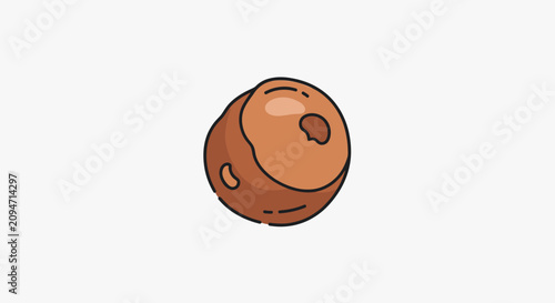 A cartoonish, brown, round object with lighter brown accents