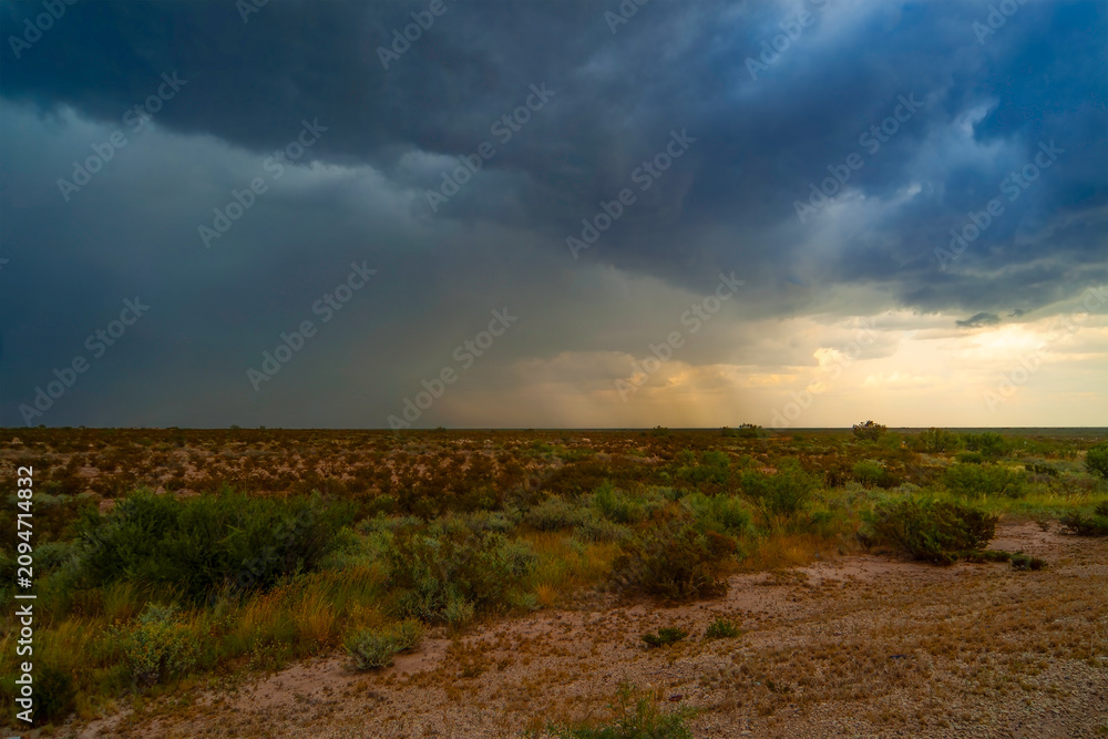 Fototapeta premium Storm clouds gather over a vast desert landscape