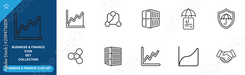 Line icons for financial success and secure insurance including handshake and growth graphs.