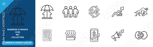 Business and finance icon set collection on white background.
