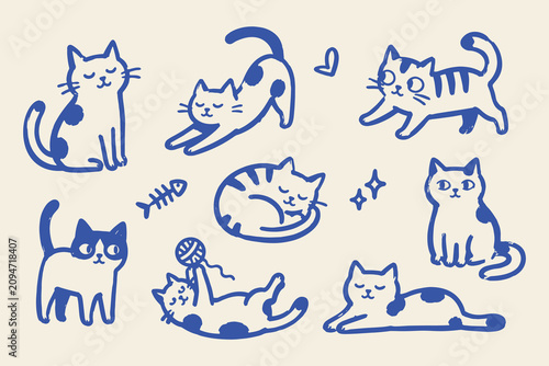 Cats doodle set hand drawn cartoon vector illustration
