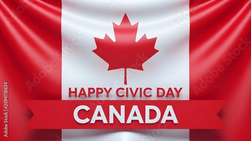 Happy civic holiday canada festive canadian flag with maple leaf celebration message