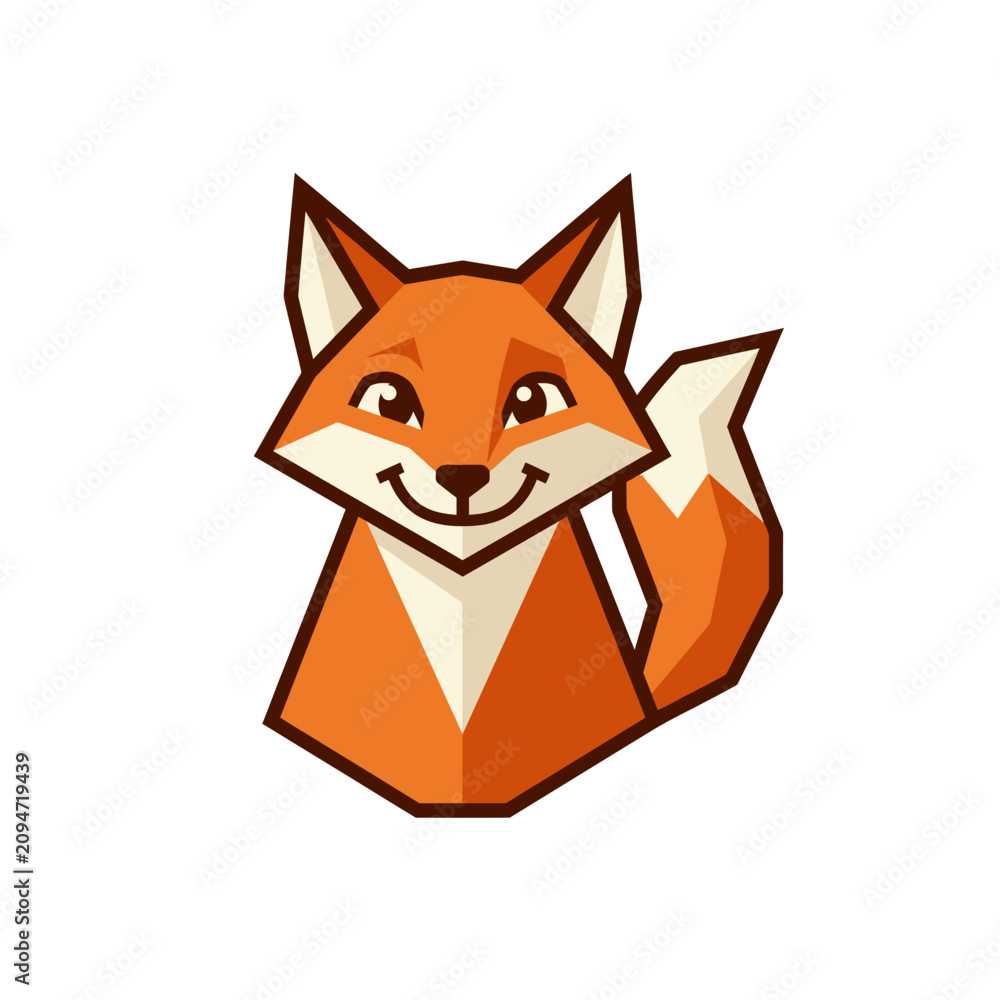 Foto Geometric cartoon fox smiling face.