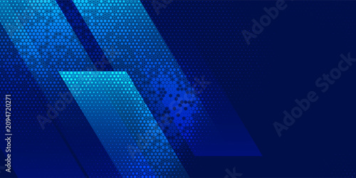Abstract blue technology background with dynamic diagonal lines and geometric halftone pattern, ideal for futuristic corporate network banner.