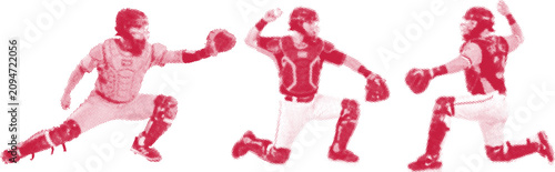Bild auf Leinwand Baseball catcher action poses in red halftone dot pattern style, male athlete we