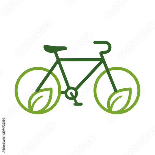 Green bicycle with leaf wheels icon.