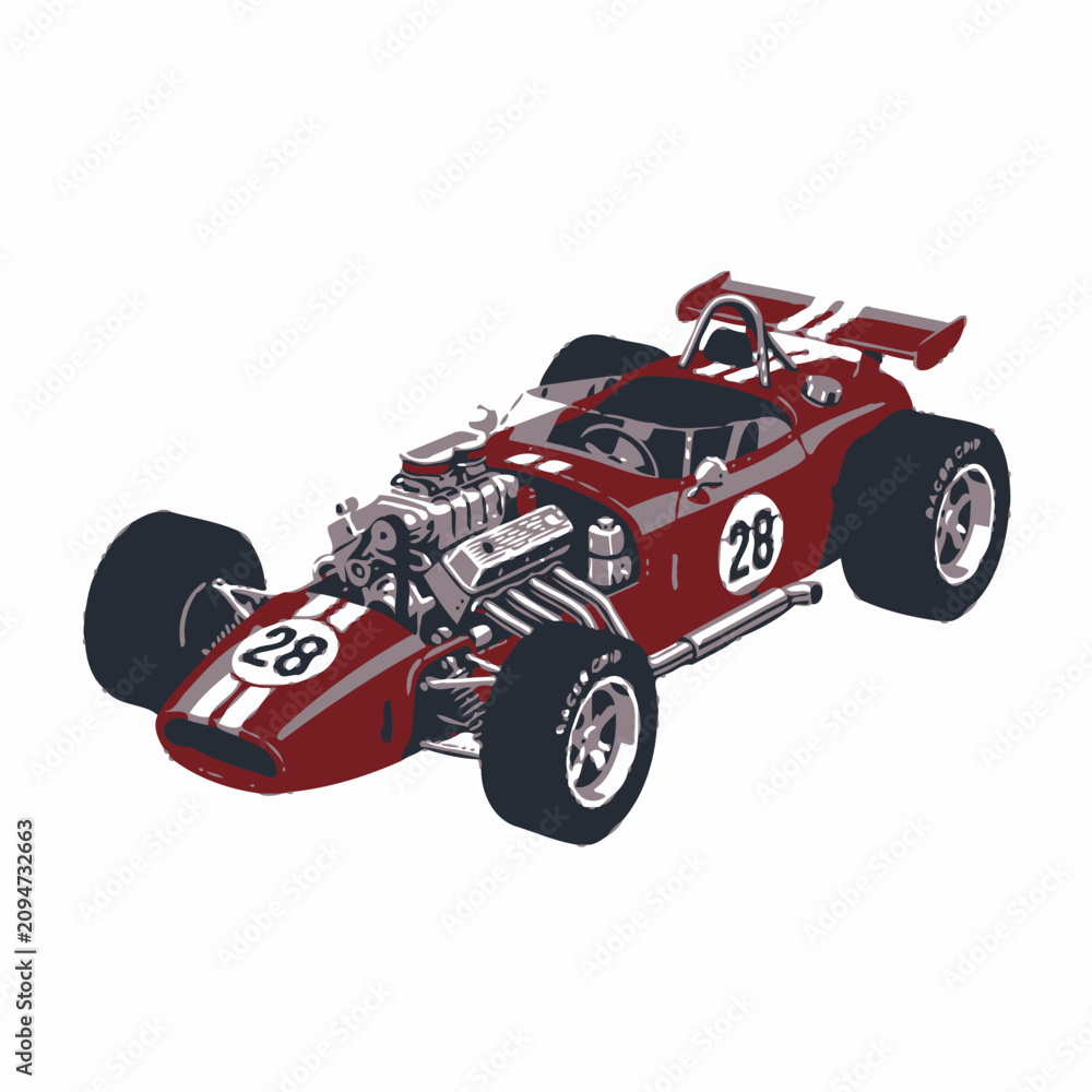 Fototapeta premium Vintage Formula 1 Race Car Illustration - Classic Motorsport Art