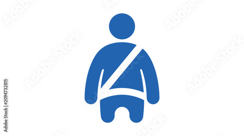 Blue minimalist icon of a person wearing a seatbelt design for vehicle safety warning signage