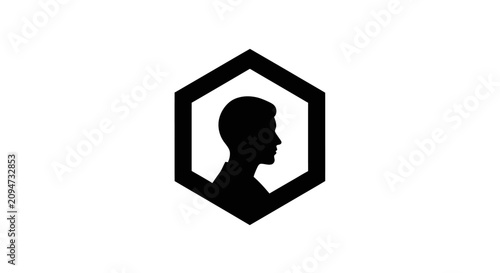 Foto Male head silhouette inside a black hexagon frame.