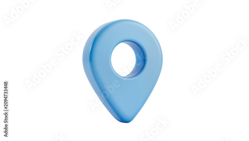 Isolated 3D render of a glossy light blue map location pin pointer icon symbol