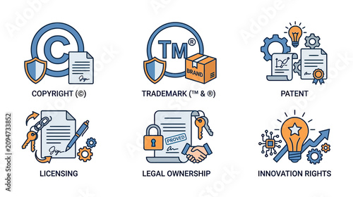 фотографія Intellectual Property Icons: Copyright, Trademark, Patent, Licensing, Legal Owne