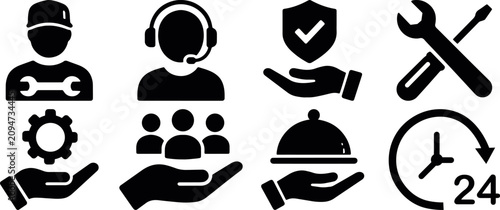 Customer service icon set with support communication repair and delivery vector, Customer support and help desk icons for business service vector pack, Service management icon collection for customer 