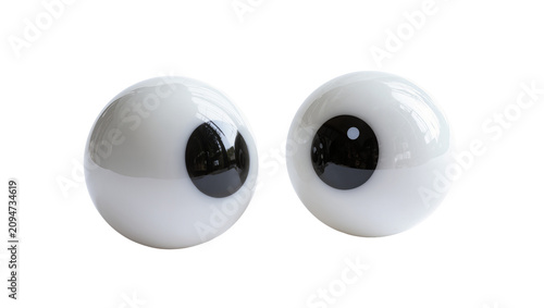 Quadro su tela Isolated pair of googly eyes with reflections, shiny plastic toy parts, white and black