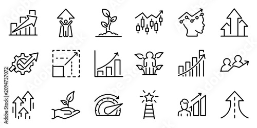 Photos Set of 18 outline icons related to growth