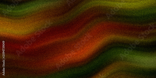 Flowing liquid waves texture with grainy noise effect in warm earth tones of deep red dark yellow and dark forest green colors.