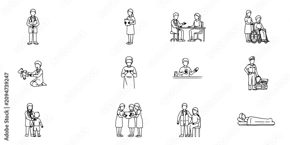 Fototapeta premium Nurses Performing Various Medical Tasks in a Hospital Setting Featuring Nurse, Healthcare, Doctor with Patient and Elderly
