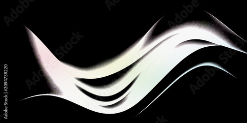 Fluid abstract composition with soft glowing white ethereal waves on dark background representing movement and light energy flow.