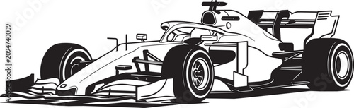 Cuadro en lienzo Formula one racing car vector silhouette showcasing aerodynamic sleek bodywork wheels and rear wing of modern single seater speed machine for motorsports event promotion graphic design