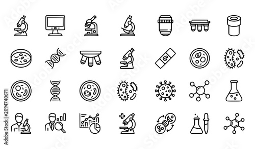 Фотография Premium Microscope Line Icons Set Laboratory Science Outline Vector Collection