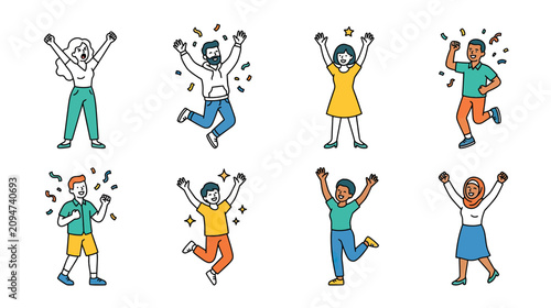 Photography Diverse Group Celebrating Success with Confetti and Stars