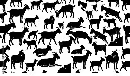 Goat Silhouette Collection Farm Animal Vector Different Poses