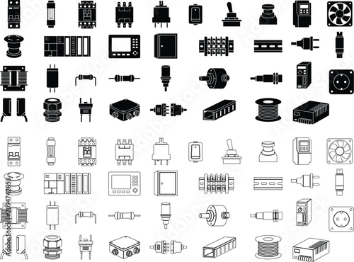 Canvastavla Electrical Component Icons Set Filled Outline Style