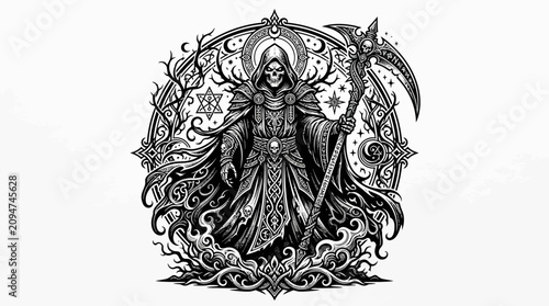 Foto Grim Reaper with Scythe, Gothic Art, Halloween, Dark Fantasy, Occult Symbolism