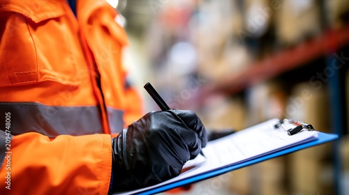 Safety officer performing a thorough safety audit in a factory setting.