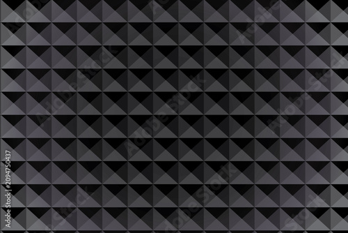 Acoustic foam panel with a uniform pyramid texture provides sound insulation and creates a dark industrial background for technical audio projects.