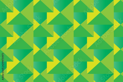 Geometric pattern of green and yellow triangles forms a vibrant modern abstract surface suitable for digital media and creative banner designs.