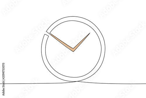 Continuous line drawing of classic clock icon with beige arrows. Minimalist business concept of time management, deadline, history, punctuality or speed