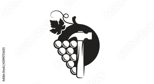 Elegant wine glass and grape cluster logo design.