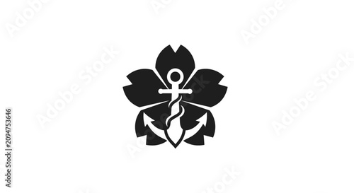 Black Anchor and Flower Symbol Logo Design.
