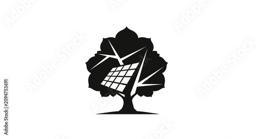 Solar panel tree silhouette eco friendly energy symbol.