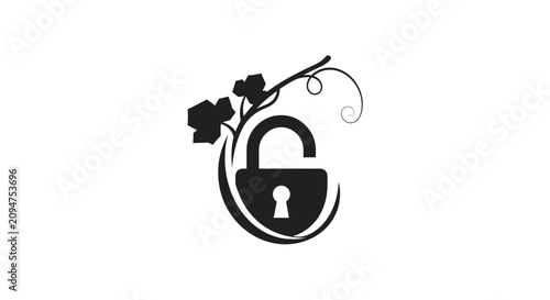 Elegant Lock and Keyhole with Floral Design.