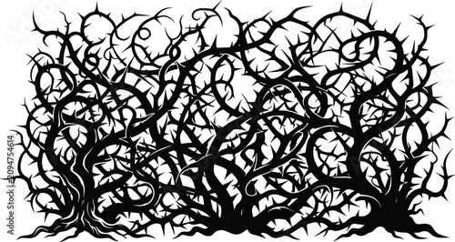 Obraz na płótnie Intricate silhouette of tangled thorn vines and bramble thicket for creative bac