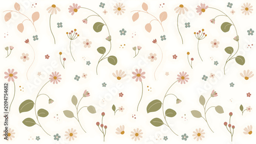 Canvastavla Seamless Gentle Meadow Wildflower Pattern with Soft Pastel Tones