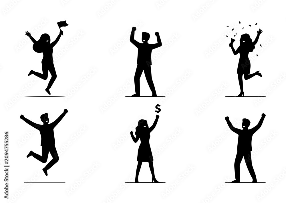 Obraz premium Celebration Silhouettes: Joyful People Icons, Success Figures, Achievement Graphics, Winning Moments