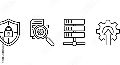 Cybersecurity, Data Management, and System Optimization Icons Set