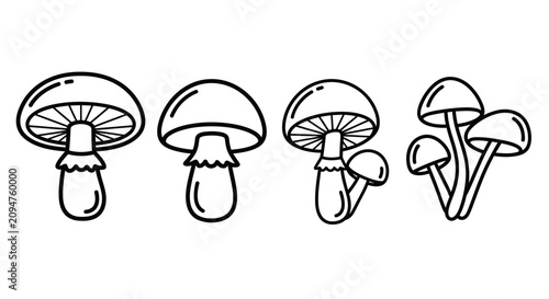Foto Hand-drawn mushroom collection in black and white outline style