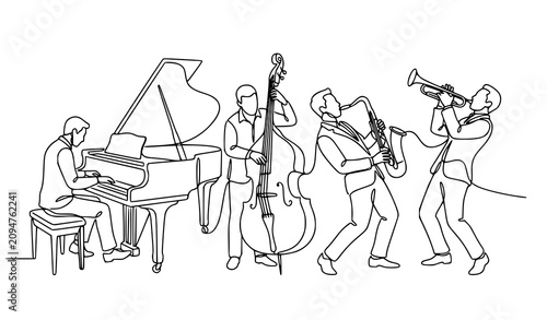 Canvas Print Jazz Band Line Art Vector One Line Musician Piano Trumpet Saxophone Illustration