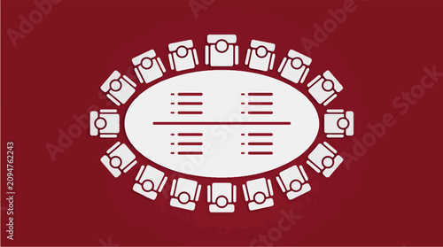 Corporate Board Room Governance with Chairman Central Planet and Director Orbit Seats — Minimal Flat Vector