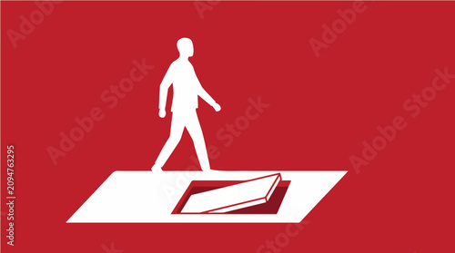 Foto Business Hidden Risk False Floor Concept with Unseen Trapdoor Beneath Confident